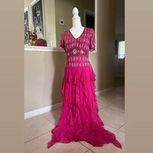 Ashro Shamrita Pink Ruffle Bejewled Gown size 8